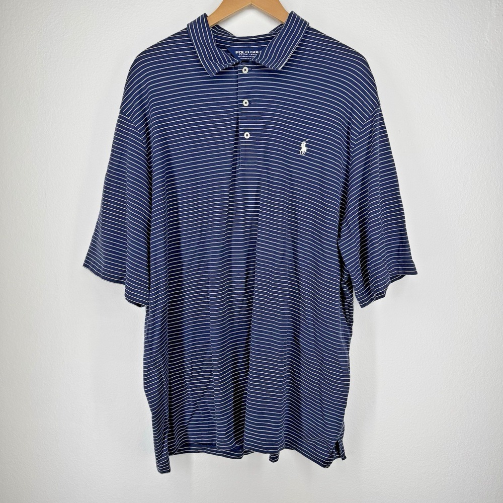 Polo Ralph Lauren Polo Shirt 2XL XXL Men Blue Navy Striped Golf Cotton Pony Logo